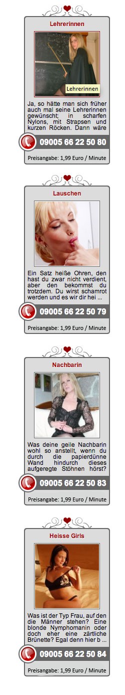 Sexanzeigen für Telefonsex mit Livecam